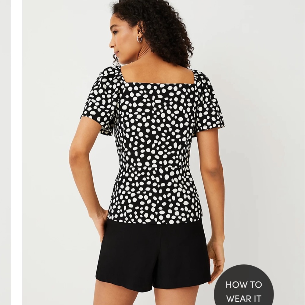 Ann Taylor Puff Sleeve Square Neck Peplum Top